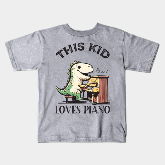 T-Rex playing piano Kids T-Shirt by Yopi